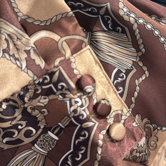 DENNIS BASSO Brown Gold Top Chain Rope Tassel Button Down size 1X Shirt‎ RARE by - Picture 8 of 10